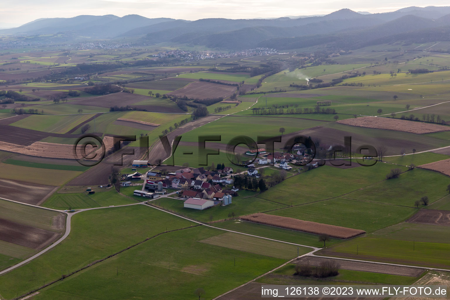 Bird's eye view of District Deutschhof in Kapellen-Drusweiler in the state Rhineland-Palatinate, Germany