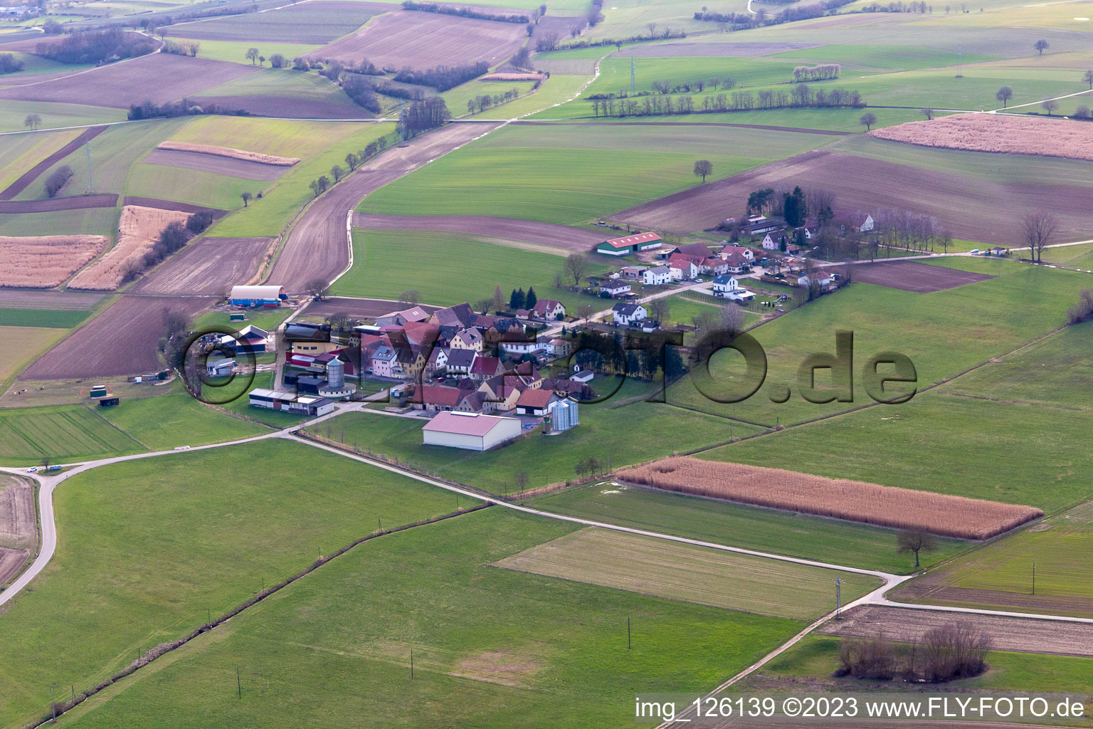 District Deutschhof in Kapellen-Drusweiler in the state Rhineland-Palatinate, Germany viewn from the air