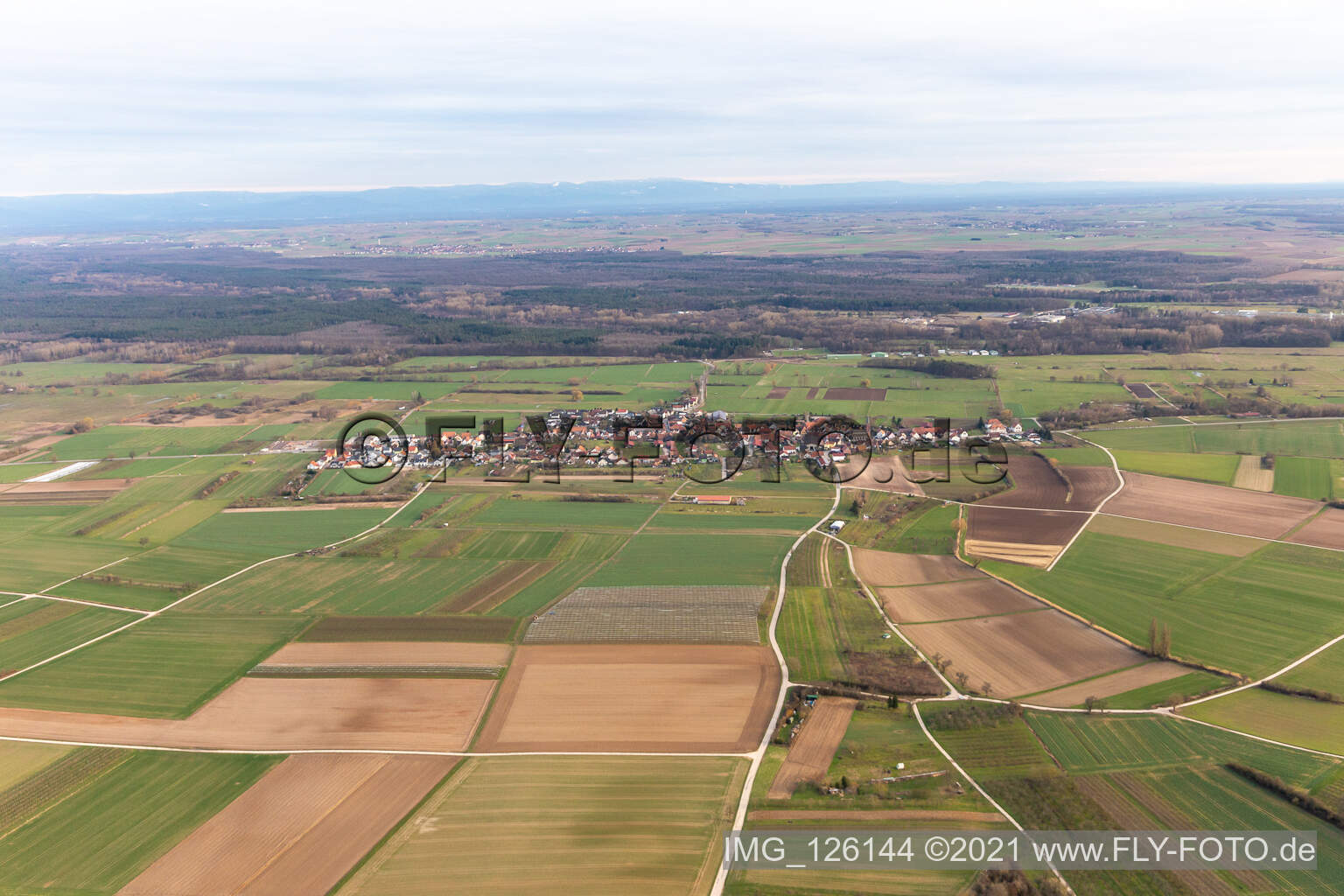 Drone recording of Schweighofen in the state Rhineland-Palatinate, Germany
