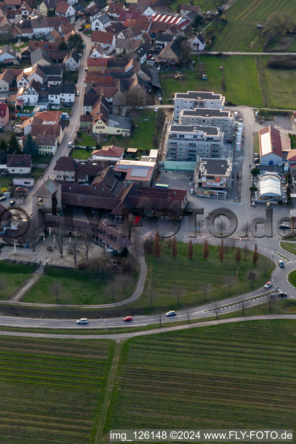 Aerial view of New buildings Sylvanerstr in the district Schweigen in Schweigen-Rechtenbach in the state Rhineland-Palatinate, Germany