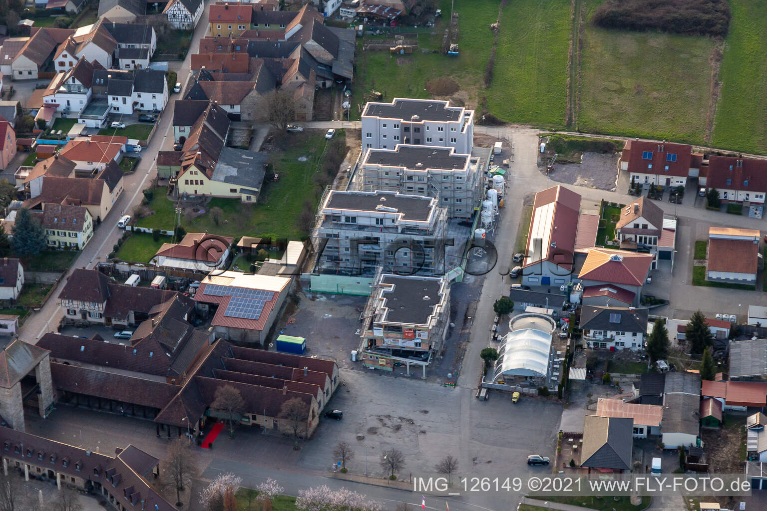 Aerial photograpy of New buildings Sylvanerstr in the district Schweigen in Schweigen-Rechtenbach in the state Rhineland-Palatinate, Germany
