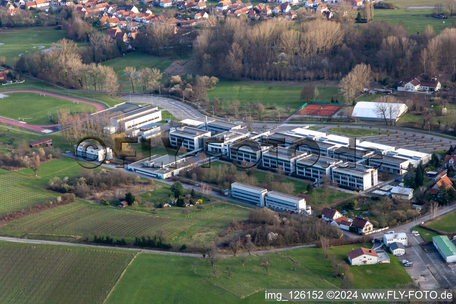 Aerial view of Lycée Stanislas in the district Altenstadt in Wissembourg in the state Bas-Rhin, France