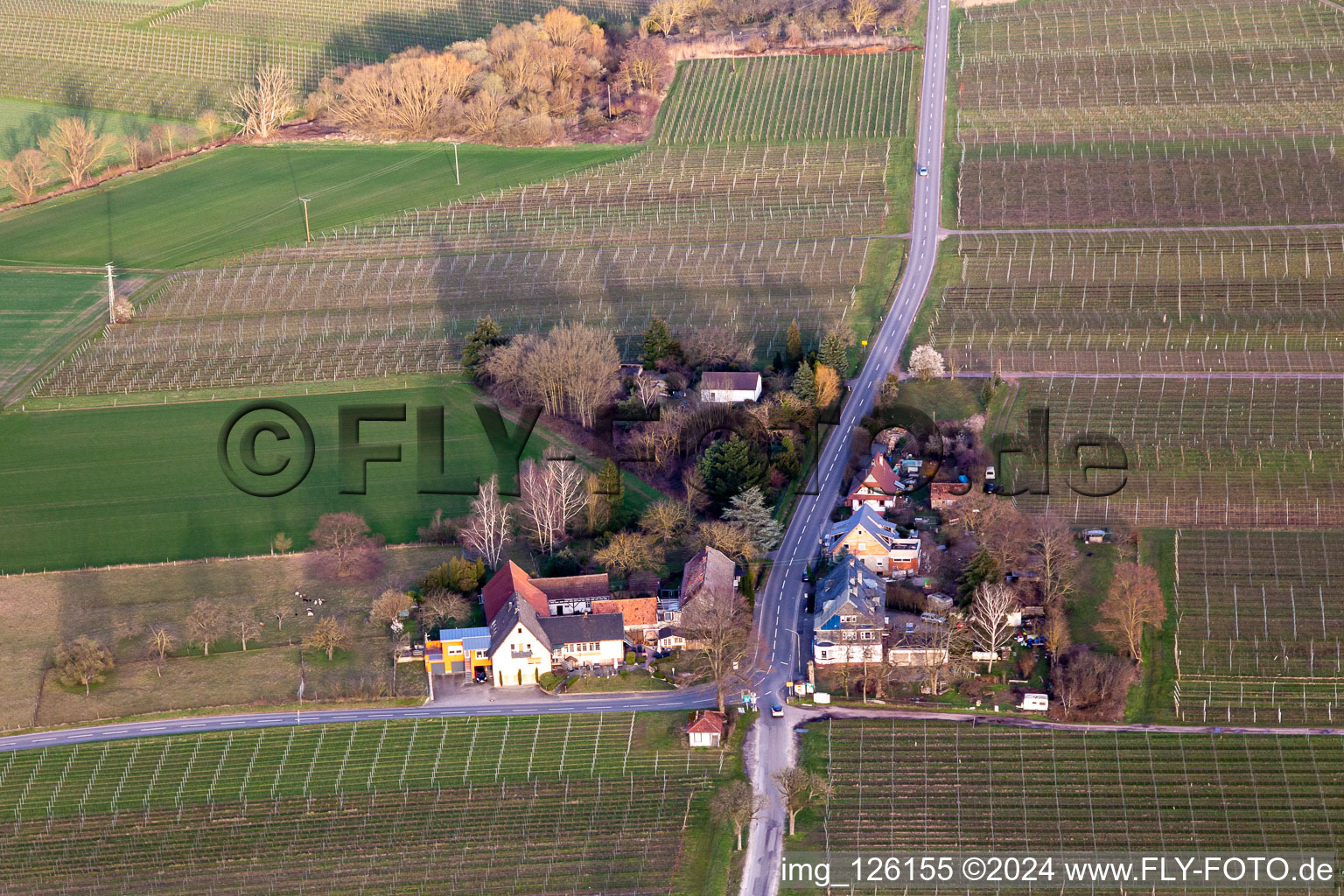 Aerial view of Windhof, green border to France in Schweighofen in the state Rhineland-Palatinate, Germany