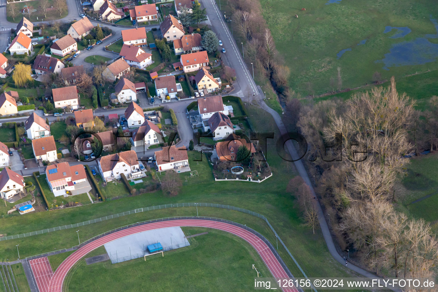 District Altenstadt in Wissembourg in the state Bas-Rhin, France from a drone