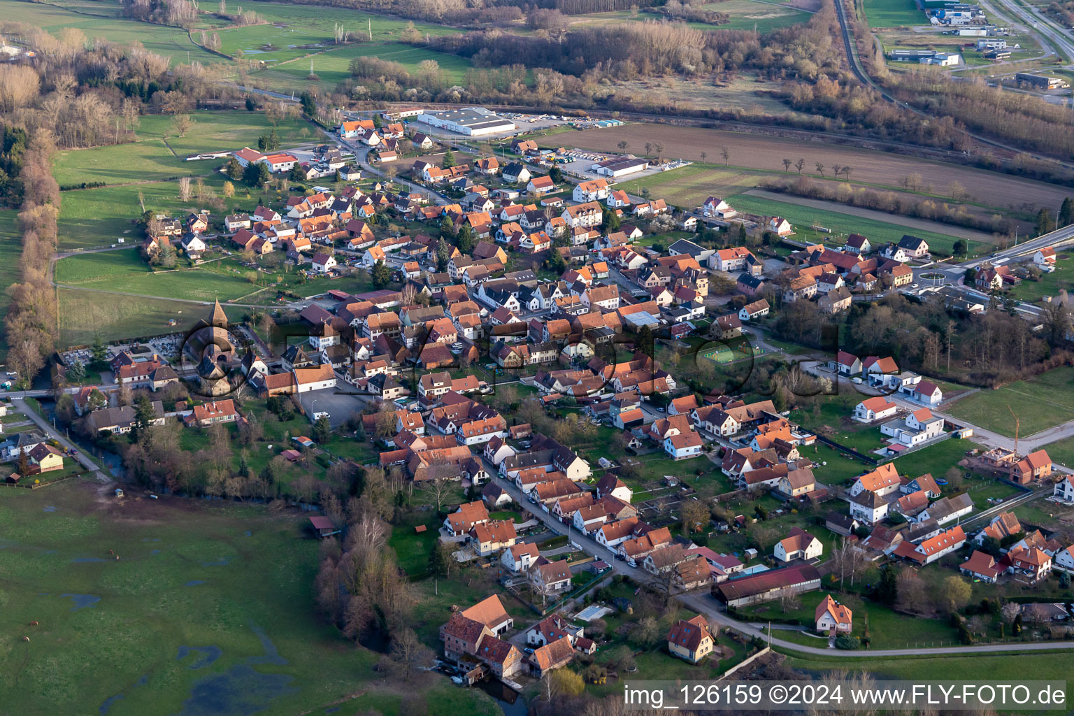 Aerial view of District Altenstadt in Wissembourg in the state Bas-Rhin, France