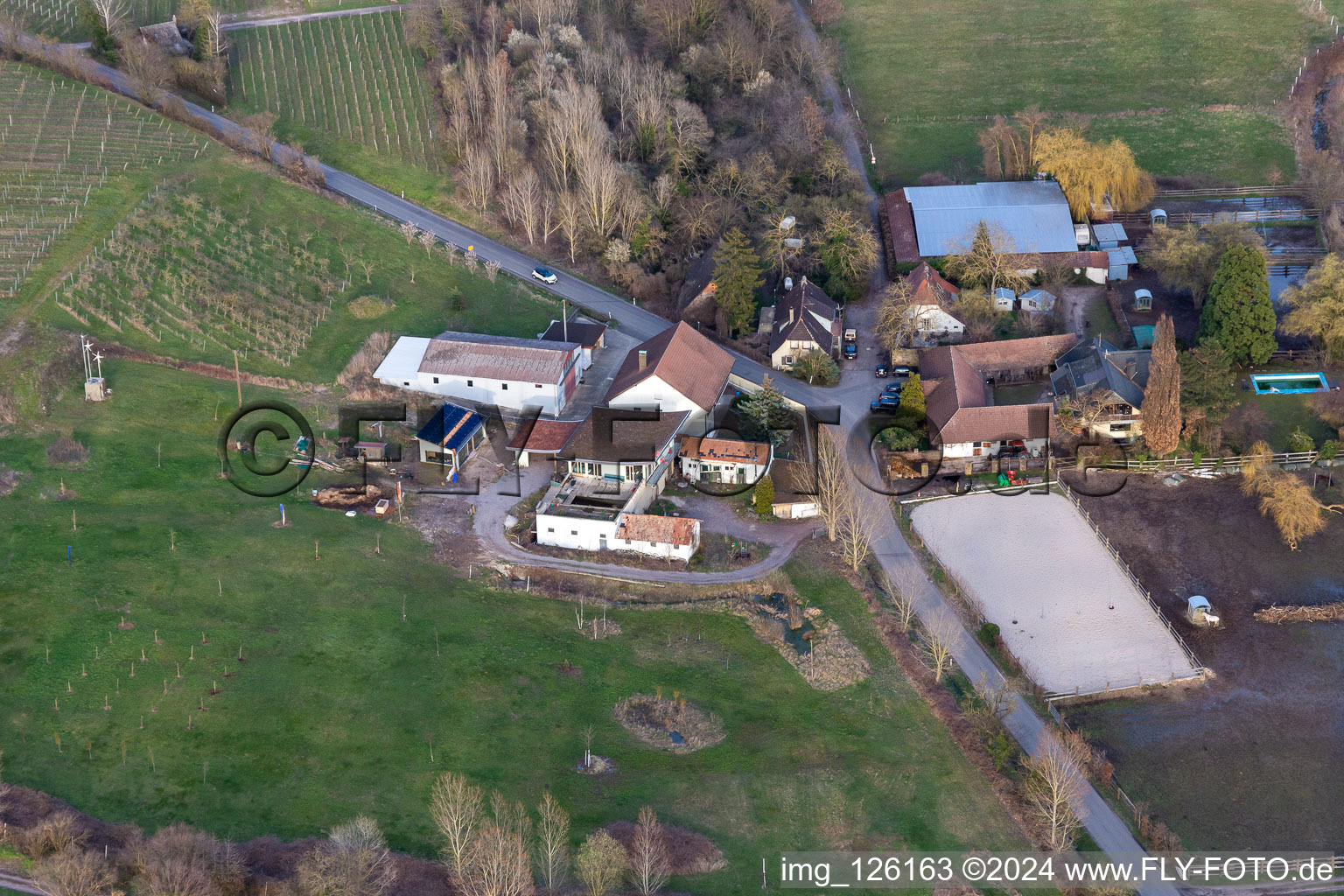 Aerial photograpy of Windhof, green border to France in Schweighofen in the state Rhineland-Palatinate, Germany