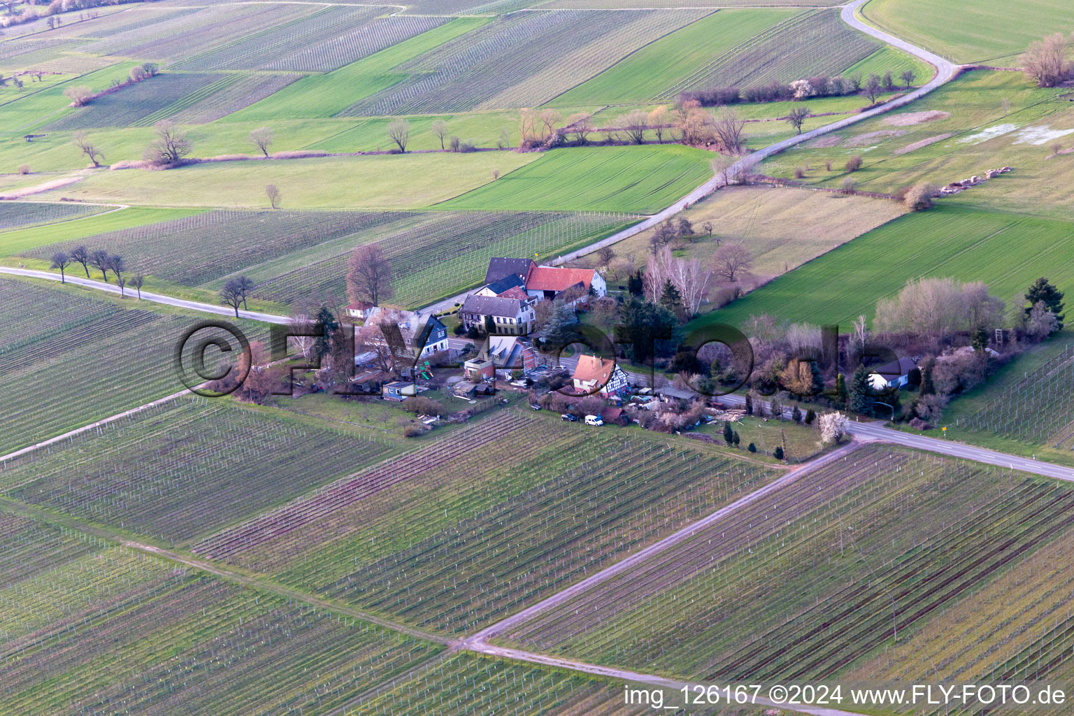 Oblique view of Windhof, green border to France in Schweighofen in the state Rhineland-Palatinate, Germany