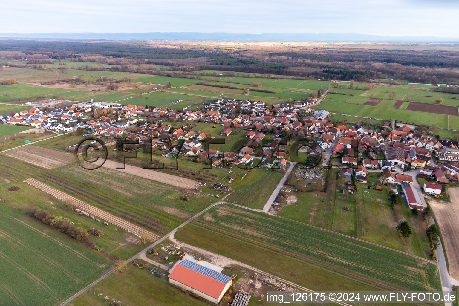 Schweighofen in the state Rhineland-Palatinate, Germany from a drone