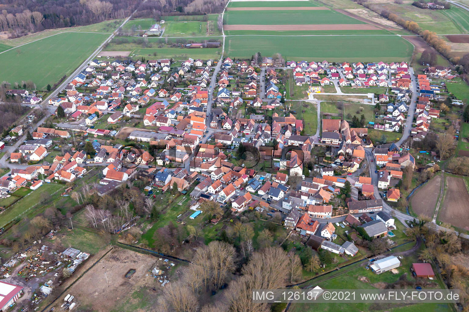 Oblique view of Oberhausen in the state Rhineland-Palatinate, Germany