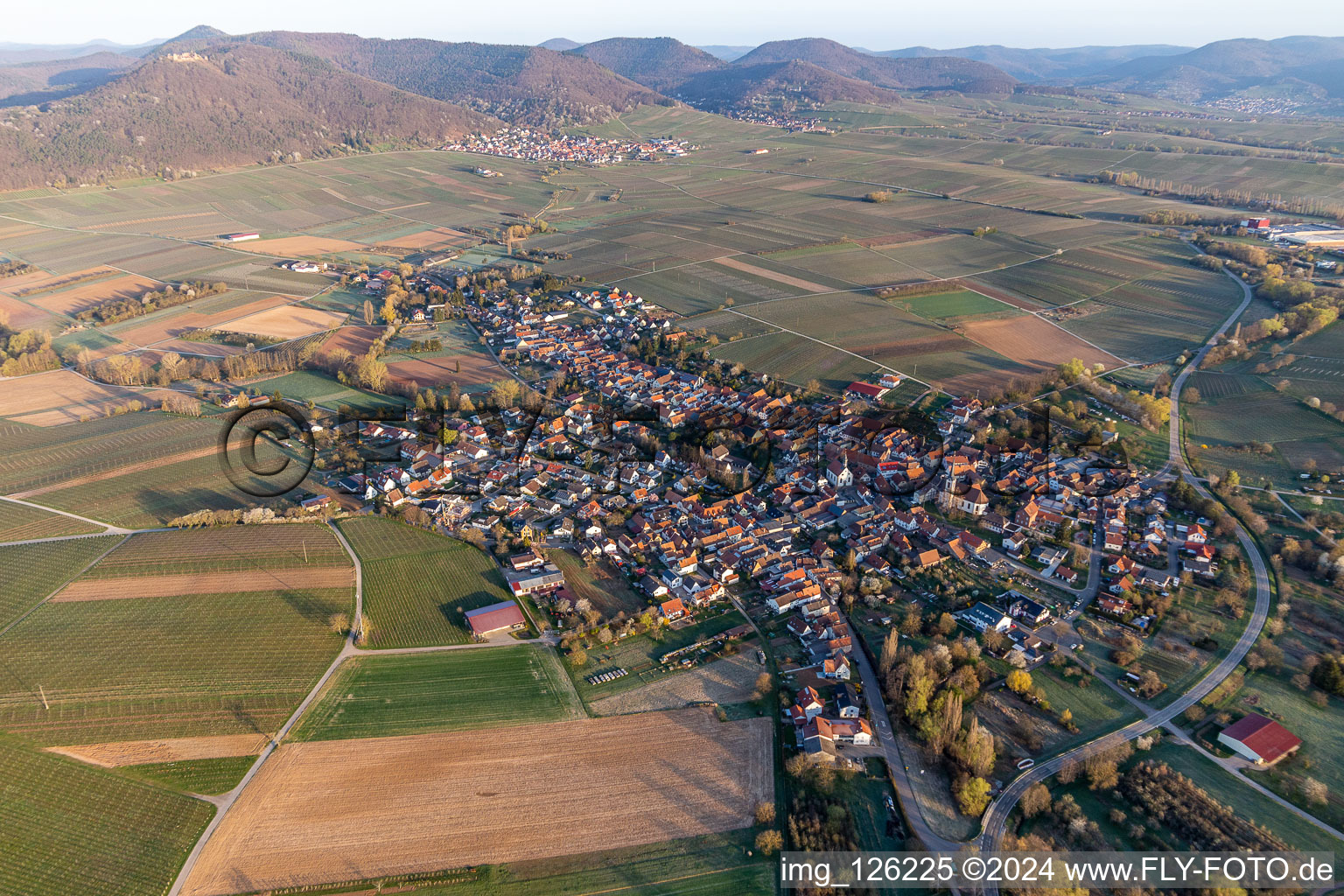 Spring around the settlement area of the village in Goecklingen in the state Rhineland-Palatinate, Germany