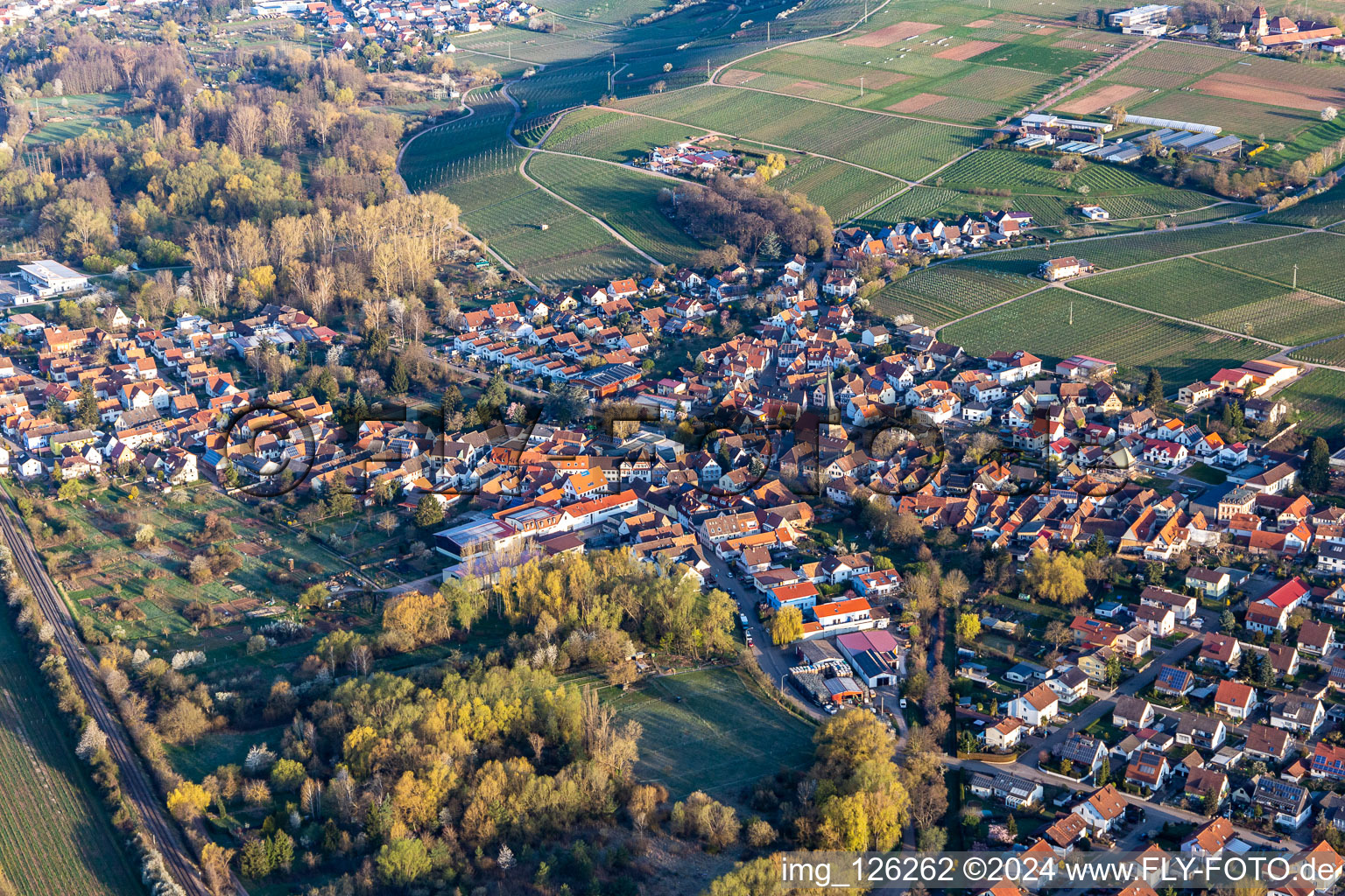 Aerial view of Siebeldingen in the state Rhineland-Palatinate, Germany