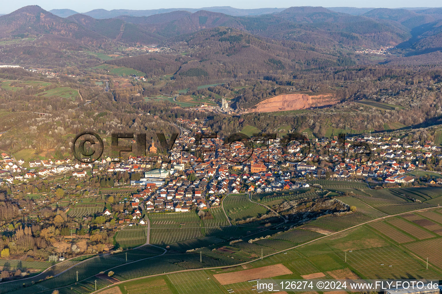 Aerial view of In front of the quarry in Albersweiler in the state Rhineland-Palatinate, Germany