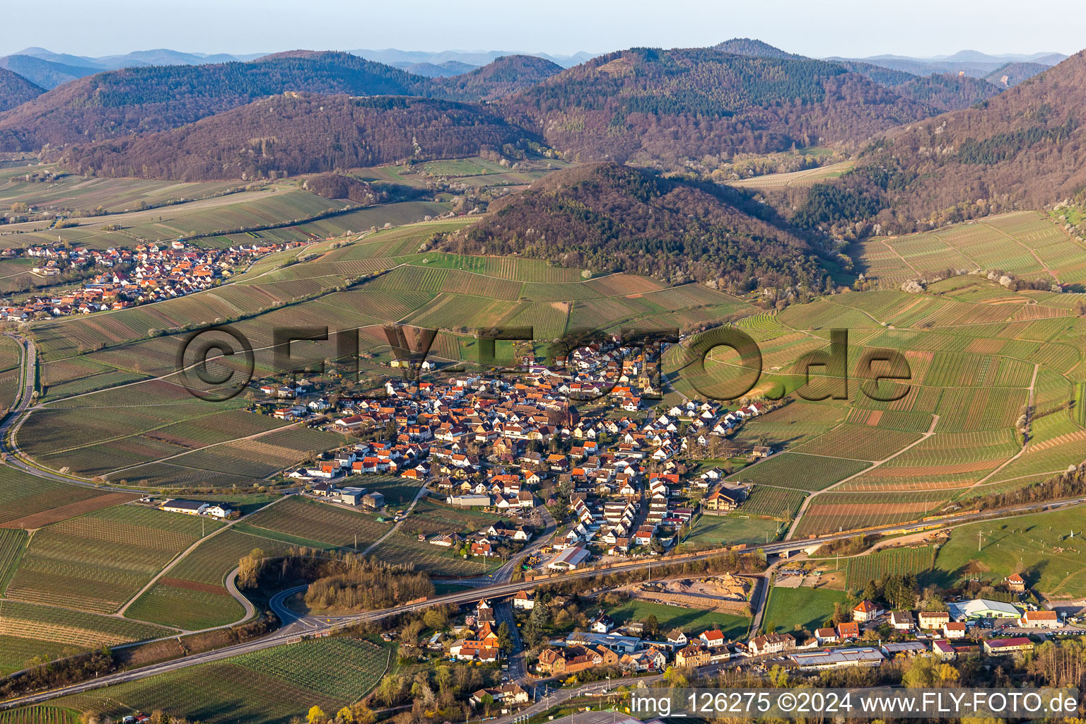 Aerial photograpy of Birkweiler in the state Rhineland-Palatinate, Germany