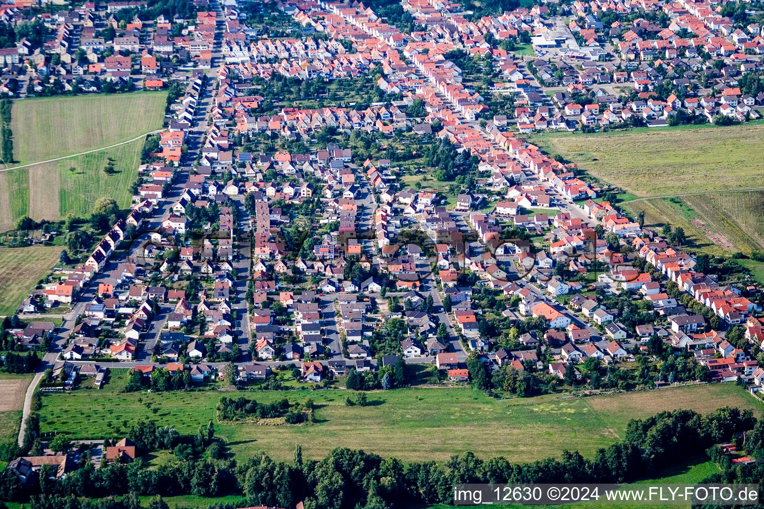 Town View of the streets and houses of the residential areas in Hassloch in the state Rhineland-Palatinate