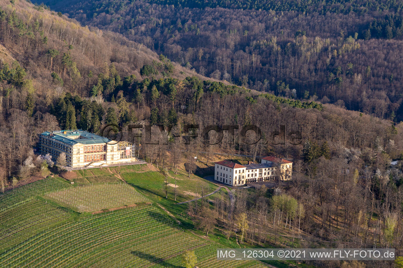 Oblique view of Villa Ludwigshöhe Castle in Edenkoben in the state Rhineland-Palatinate, Germany