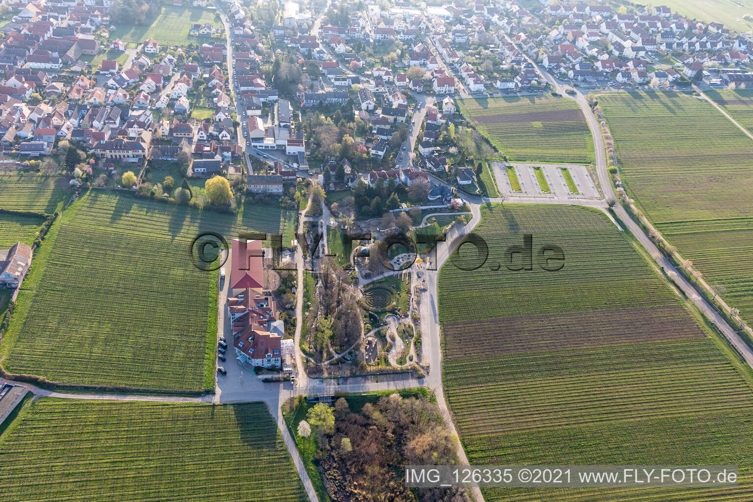 Aerial photograpy of Alla Hopp! Exercise and meeting facility in Edenkoben in the state Rhineland-Palatinate, Germany