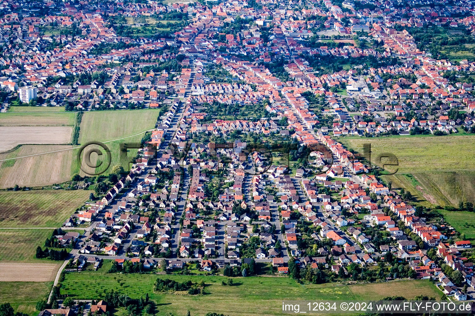 Haßloch in the state Rhineland-Palatinate, Germany from above