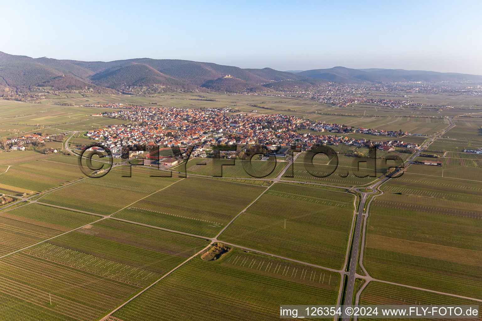 Oblique view of District Alsterweiler in Maikammer in the state Rhineland-Palatinate, Germany