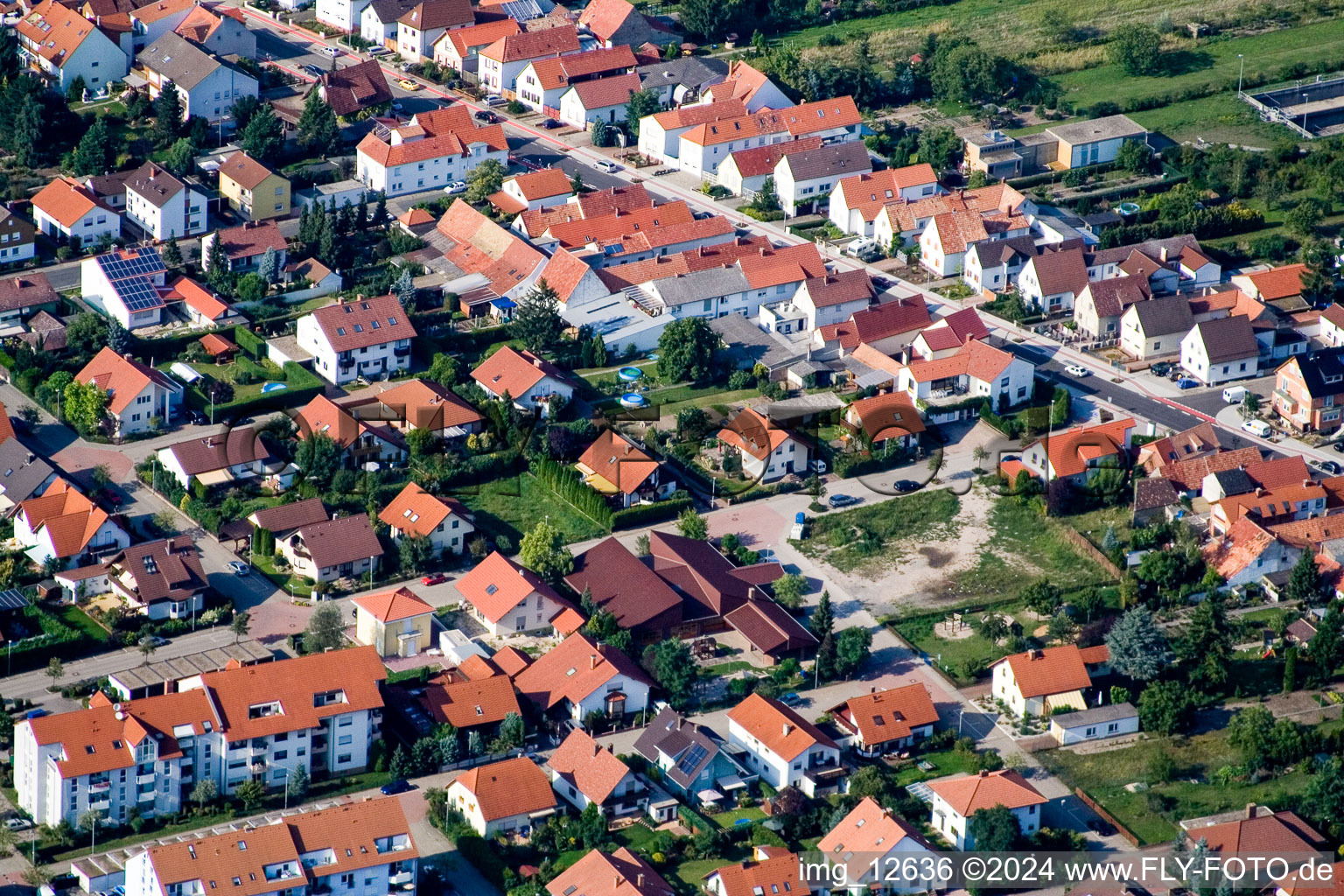 Haßloch in the state Rhineland-Palatinate, Germany seen from above