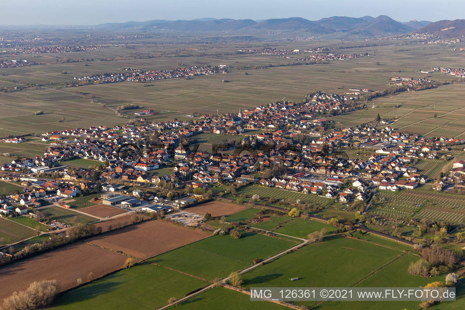 Edesheim in the state Rhineland-Palatinate, Germany viewn from the air