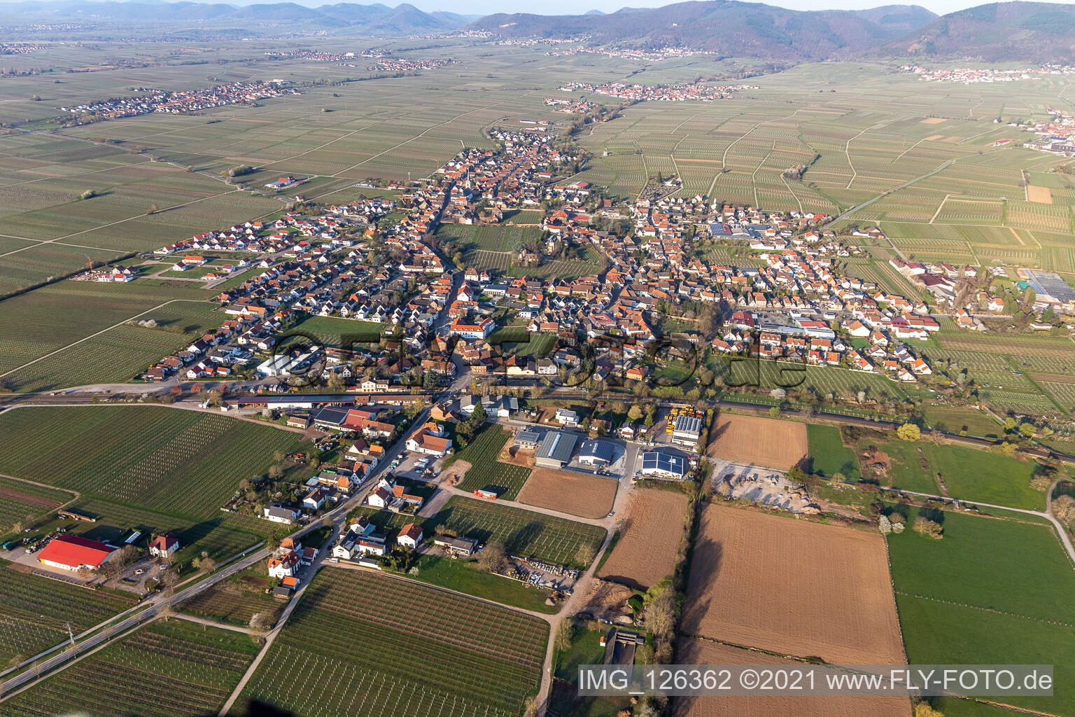 Drone recording of Edesheim in the state Rhineland-Palatinate, Germany