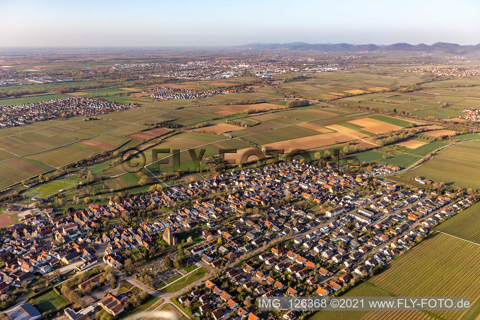 Essingen in the state Rhineland-Palatinate, Germany viewn from the air