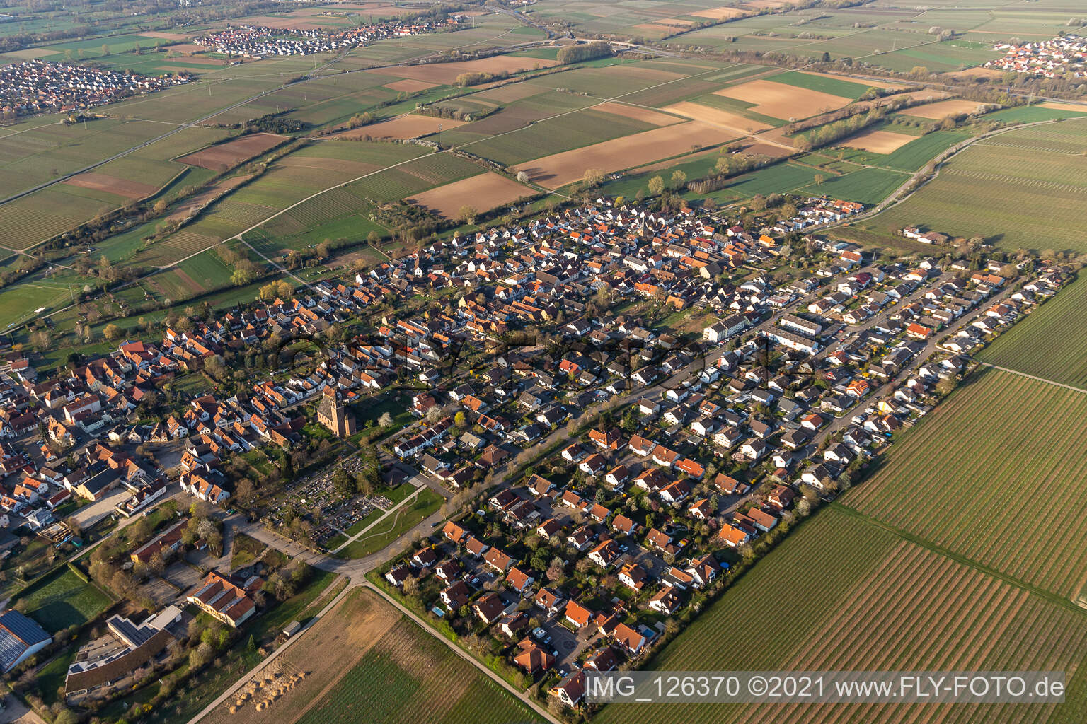 Essingen in the state Rhineland-Palatinate, Germany seen from a drone