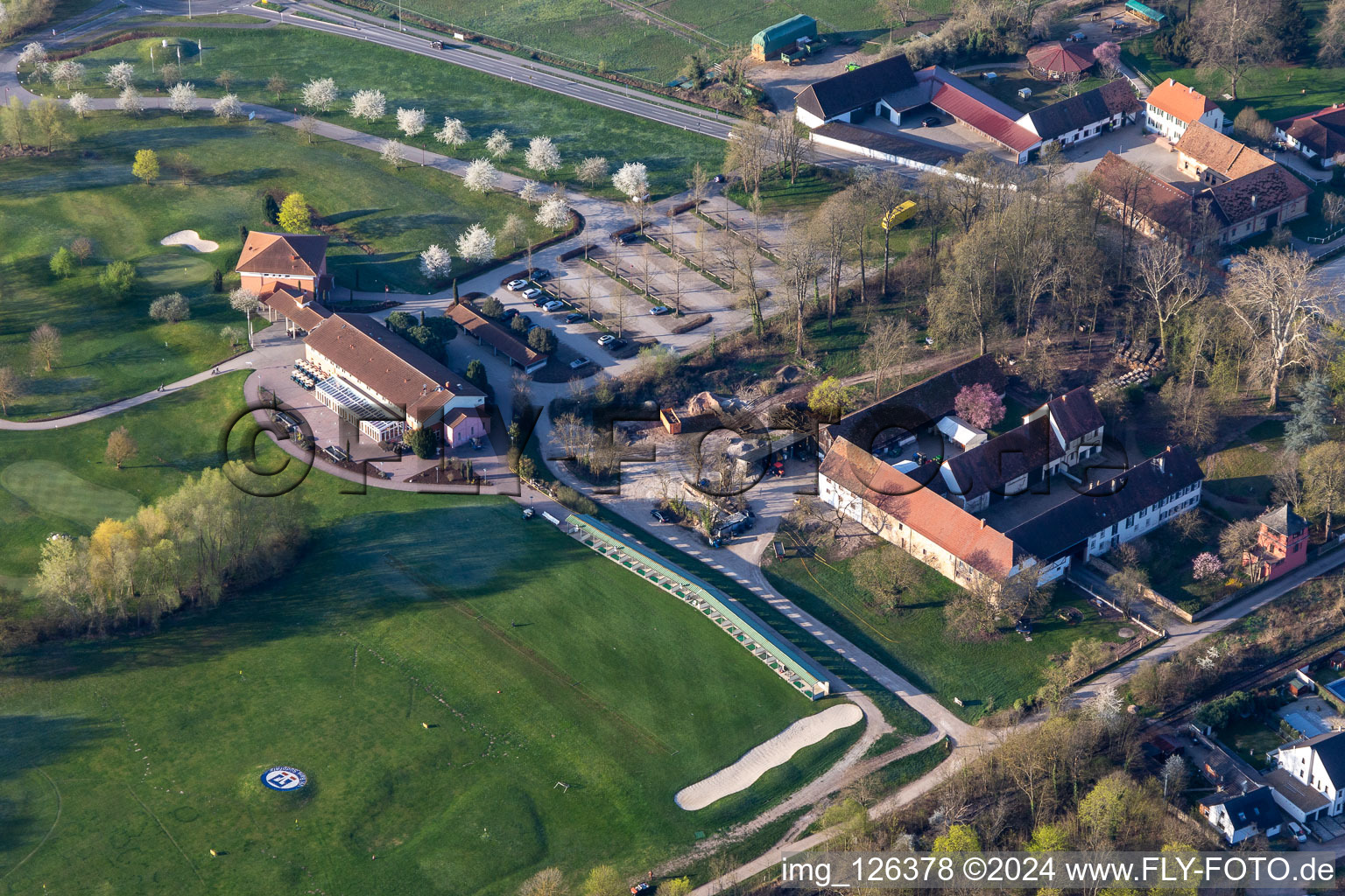 Aerial photograpy of Grounds of the Golf course at Landgut Dreihof GOLF absolute in Essingen in the state Rhineland-Palatinate