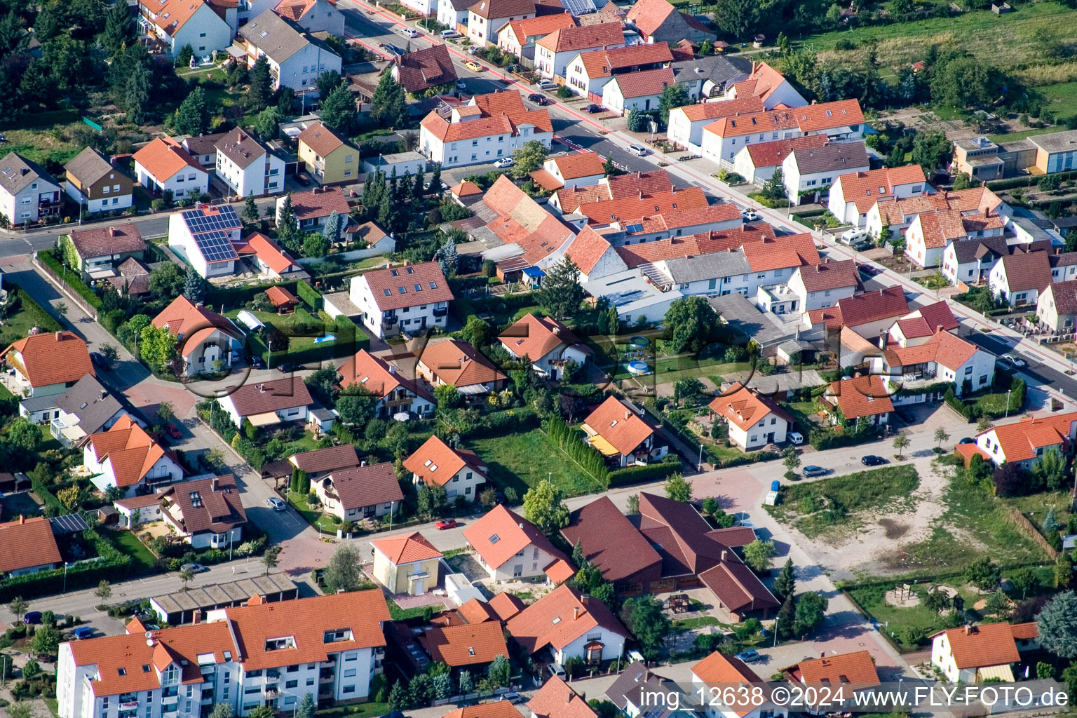 Haßloch in the state Rhineland-Palatinate, Germany seen from above