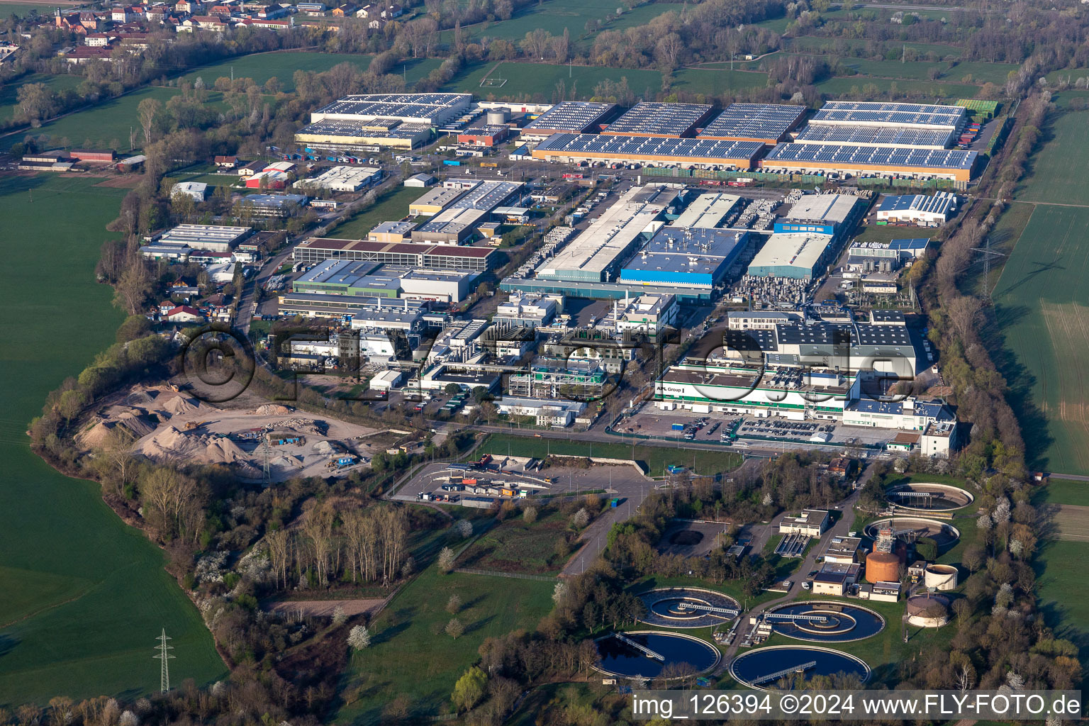 Industrial and commercial area Landau Ost with Michelin Tires and APL Automobil-Prueftechnik Landau GmbH in Landau in der Pfalz in the state Rhineland-Palatinate, Germany from above