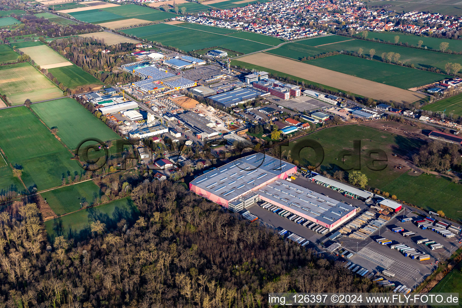 Aerial view of Building of the construction market HORNBACH Bornheim in the district Industriegebiet Bornheim in Bornheim in the state Rhineland-Palatinate, Germany