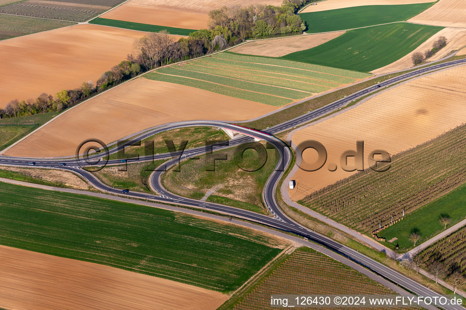 Aerial photograpy of New bypass in Impflingen in the state Rhineland-Palatinate, Germany