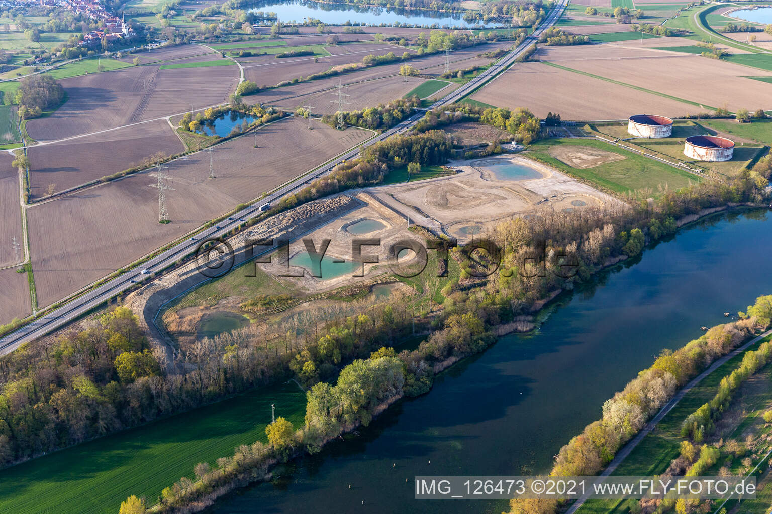 Aerial view of Renaturalized former tank farm in Jockgrim in the state Rhineland-Palatinate, Germany