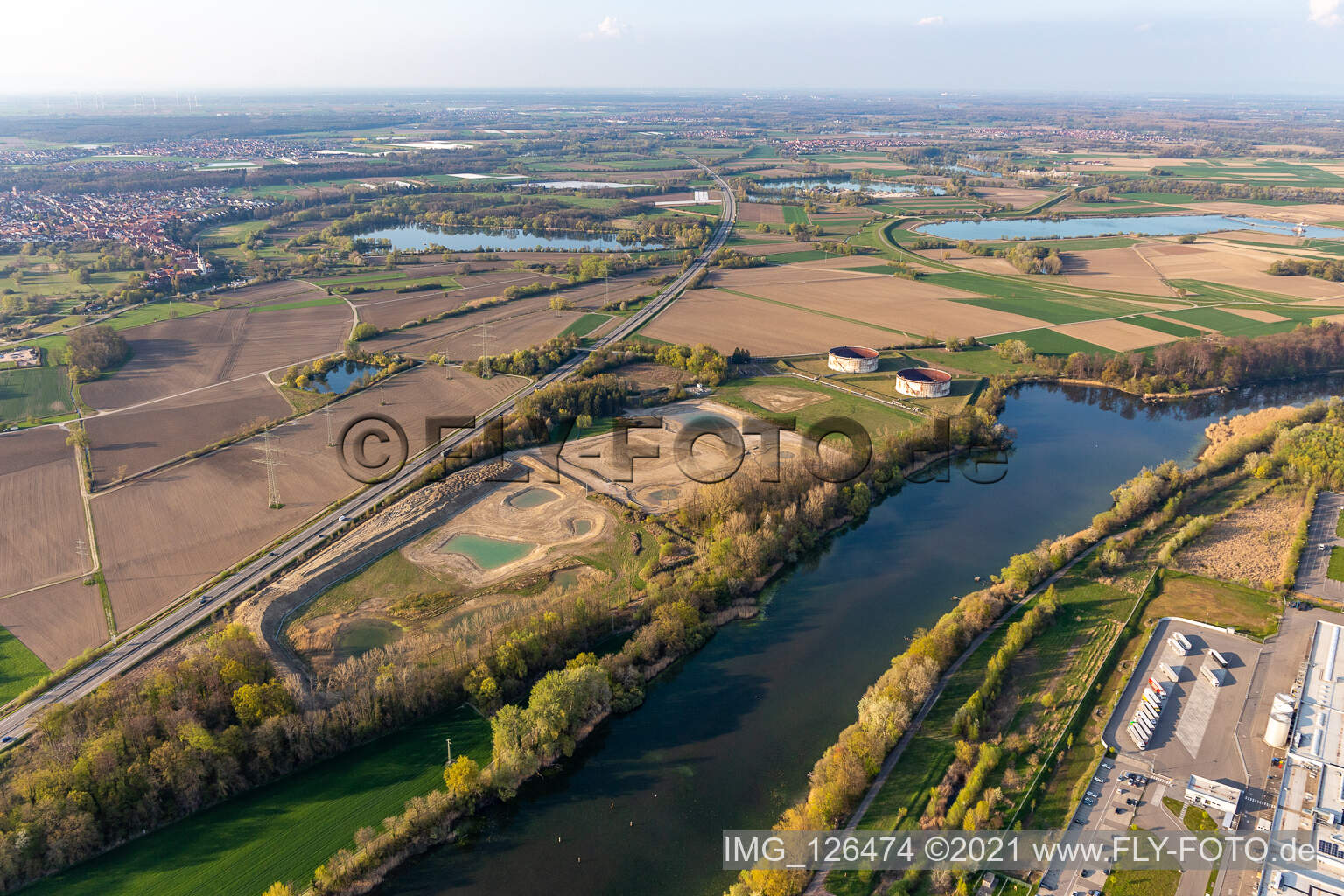 Aerial photograpy of Renatured former tank farm in Jockgrim in the state Rhineland-Palatinate, Germany