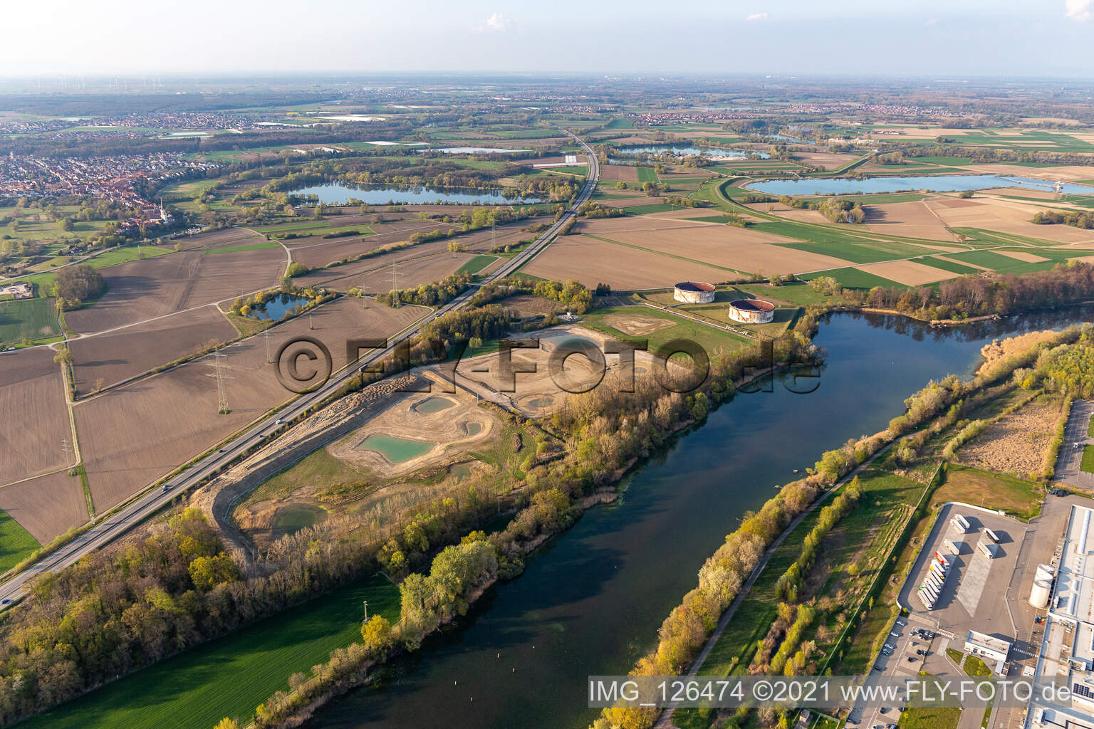 Aerial photograpy of Renaturalized former tank farm in Jockgrim in the state Rhineland-Palatinate, Germany