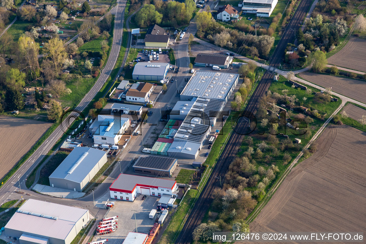 Commercial area in the Niederwiesen in Wörth am Rhein in the state Rhineland-Palatinate, Germany