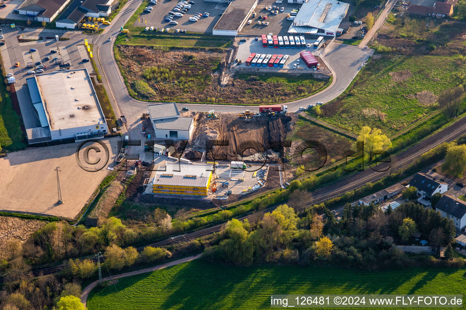 Aerial photograpy of New commercial area Lauterburger Straße in Kandel in the state Rhineland-Palatinate, Germany