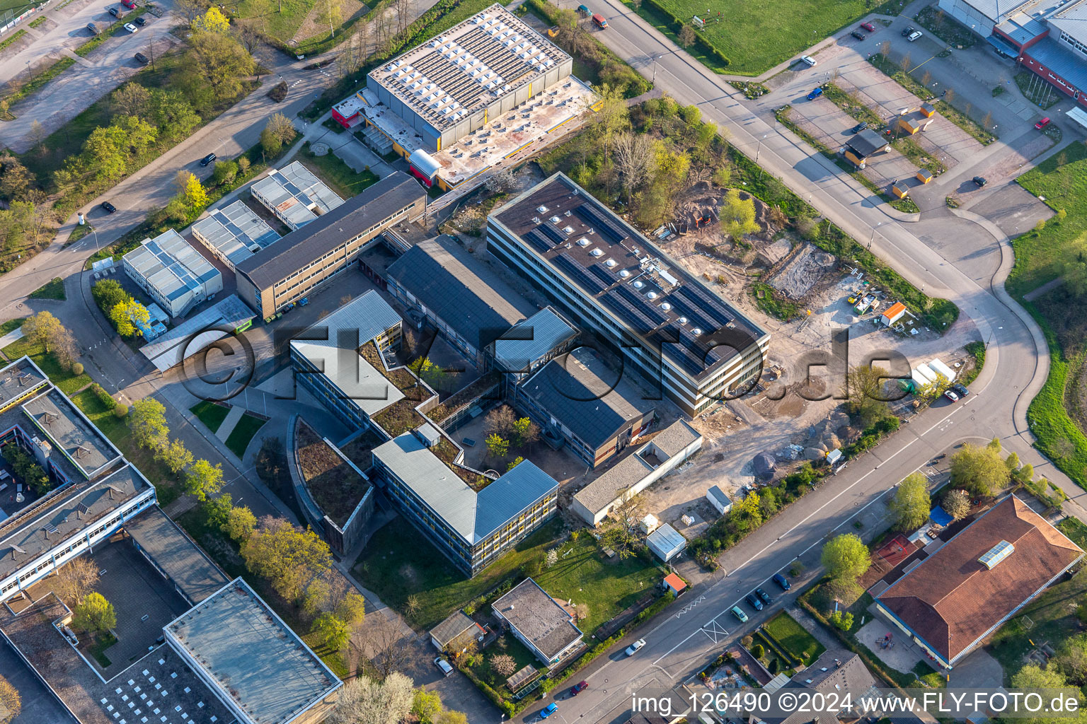 Aerial view of New building at the IGS Kandel in Kandel in the state Rhineland-Palatinate, Germany