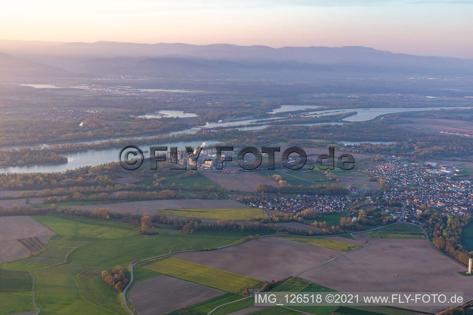 Beinheim in the state Bas-Rhin, France viewn from the air