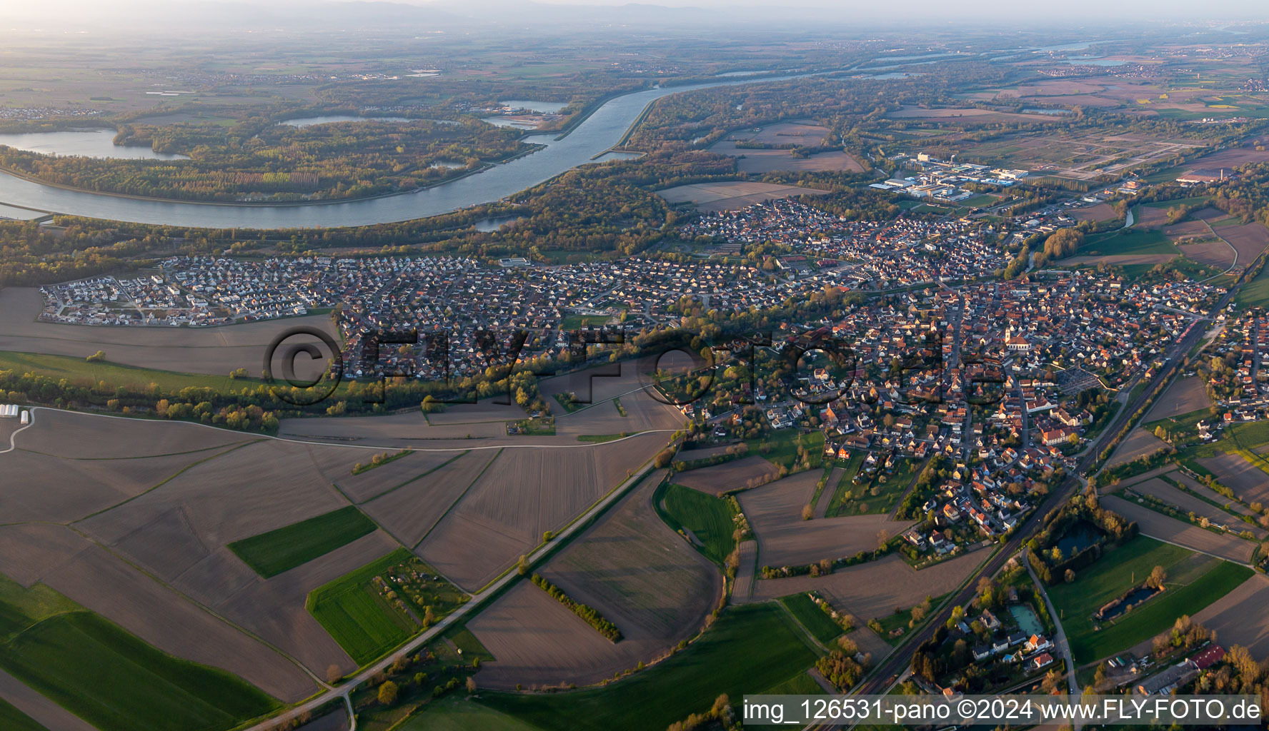 Drusenheim in the state Bas-Rhin, France seen from above