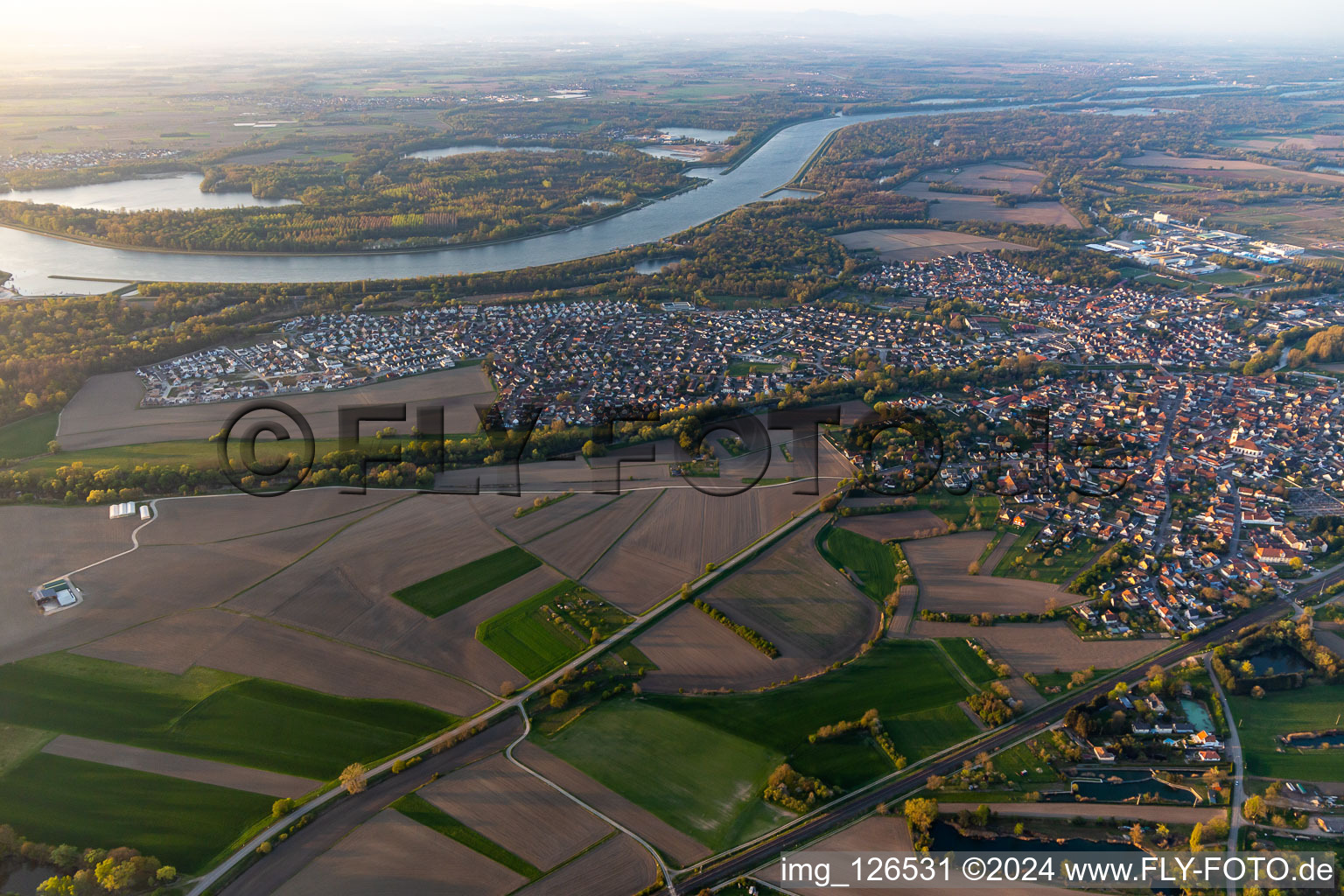 Drusenheim in the state Bas-Rhin, France from the plane