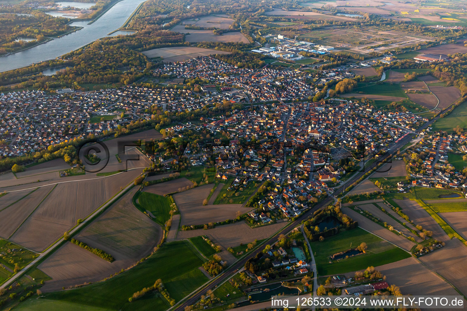 Town View of the streets and houses of the residential areas in Drusenheim in Grand Est, France