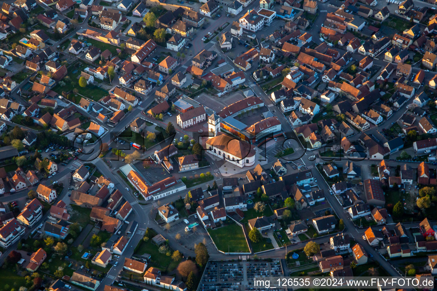 Church building in the village of Drusenheim in Grand Est, France