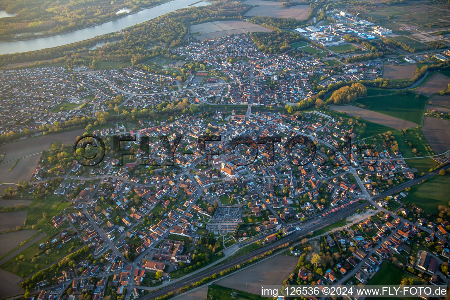 Drone recording of Drusenheim in the state Bas-Rhin, France