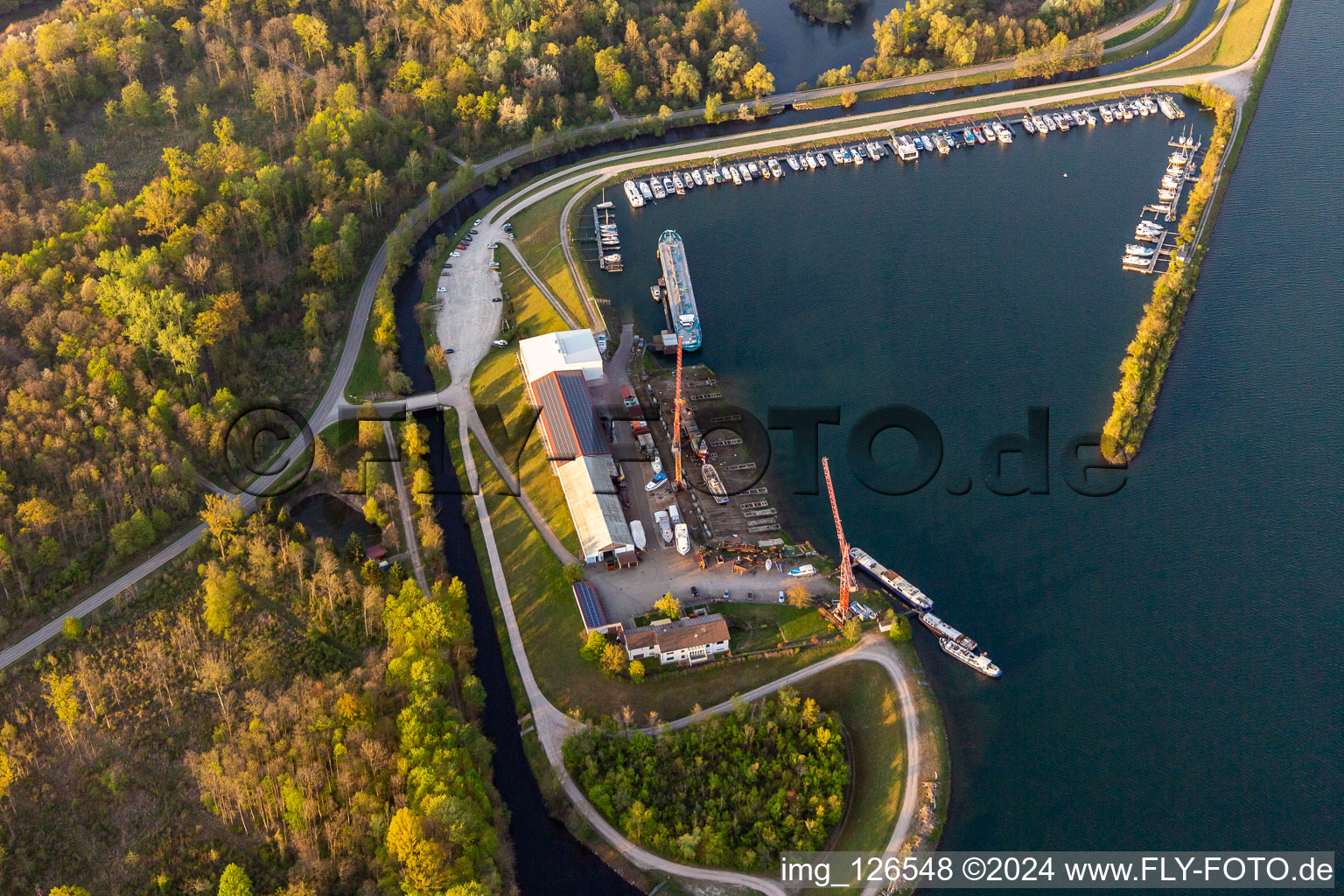 Karcher Shipyard and Honau Sailing Club in the district Freistett in Rheinau in the state Baden-Wuerttemberg, Germany