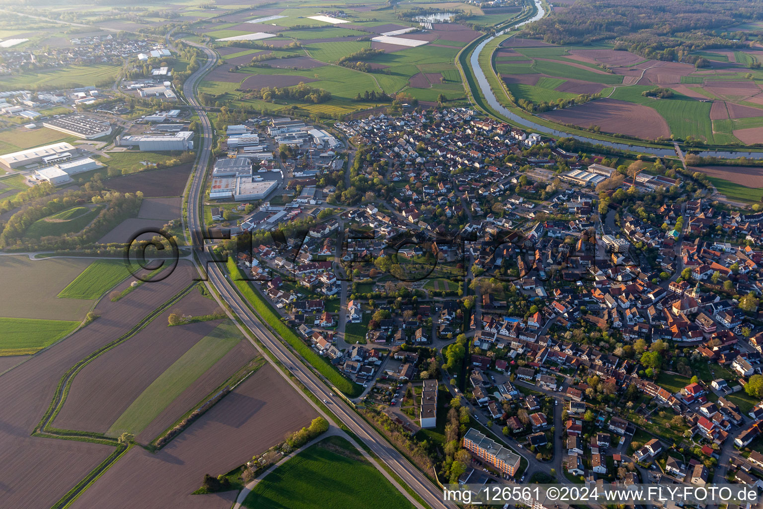 Oblique view of Willstätt in the state Baden-Wuerttemberg, Germany