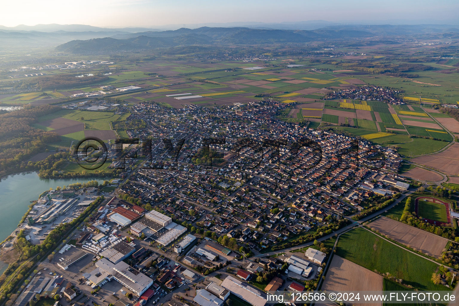 Town View of the streets and houses of the residential areas in Schutterwald in the state Baden-Wurttemberg, Germany