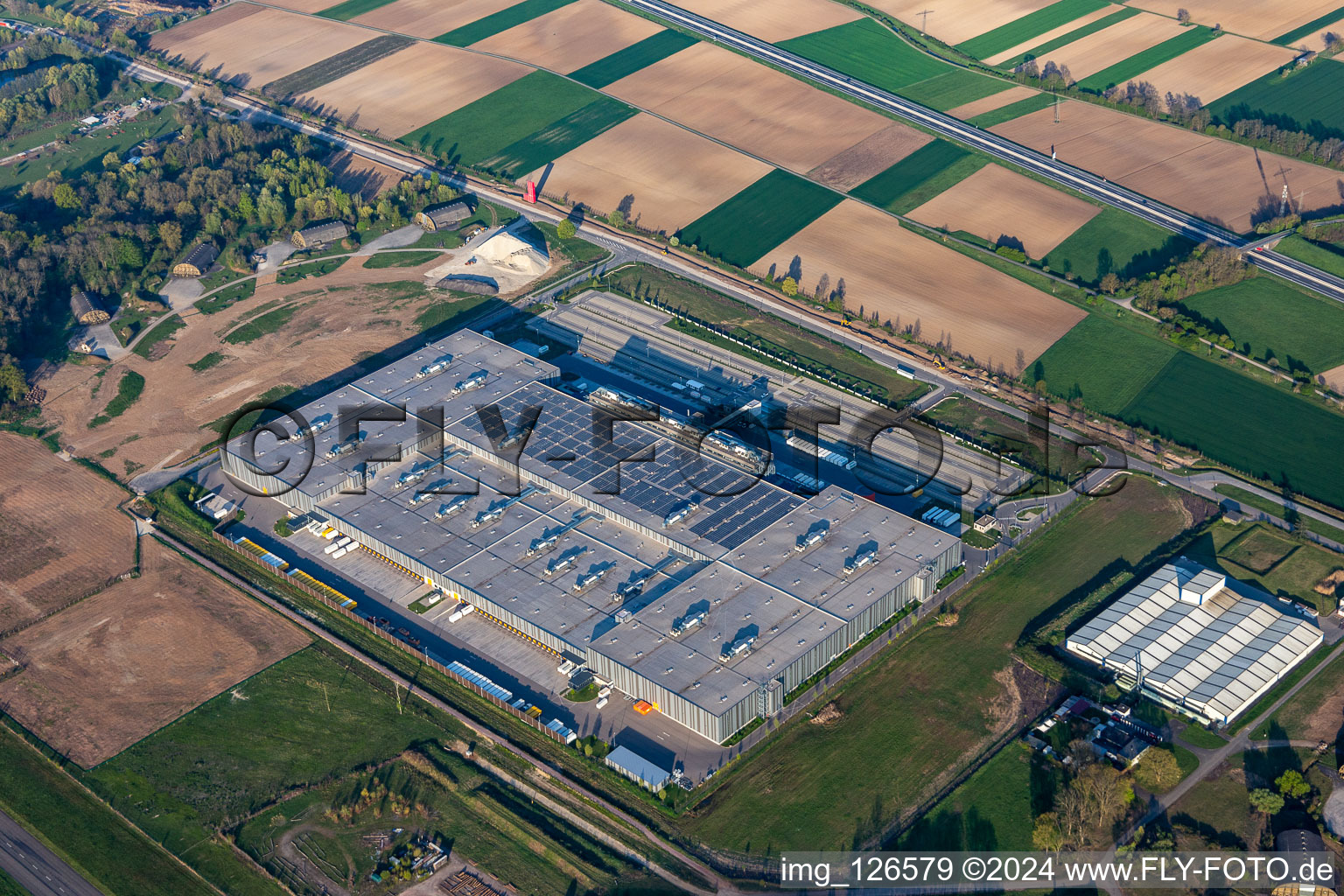 Building complex and grounds of the logistics center of Zalando Logistics Sued SE & Co. KG on Einsteinallee in Lahr/Schwarzwald in the state Baden-Wurttemberg, Germany