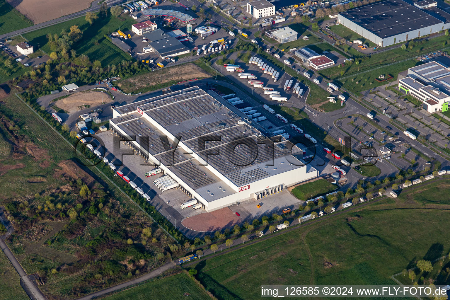 Warehouse complex-building in the industrial area on Einsteinallee in Lahr/Schwarzwald in the state Baden-Wuerttemberg, Germany