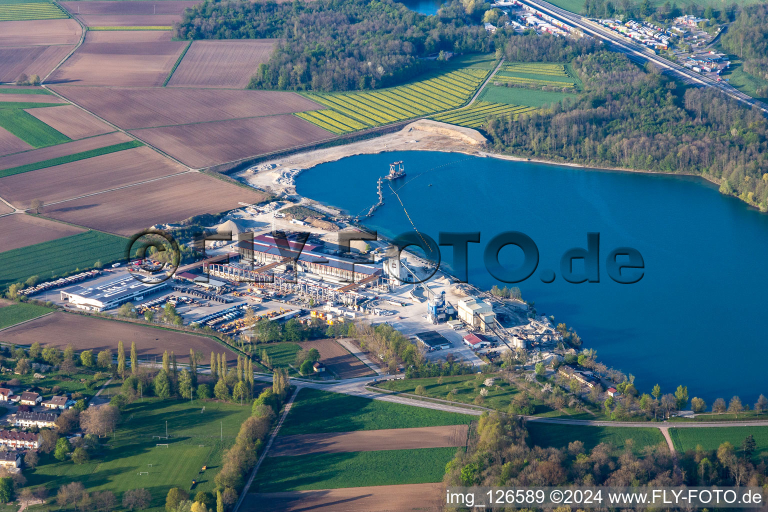 Black Forest precast concrete plant at the gravel pit Lahr Kippenheimweiler at Waldmattensee in the district Kippenheimweiler in Lahr in the state Baden-Wuerttemberg, Germany